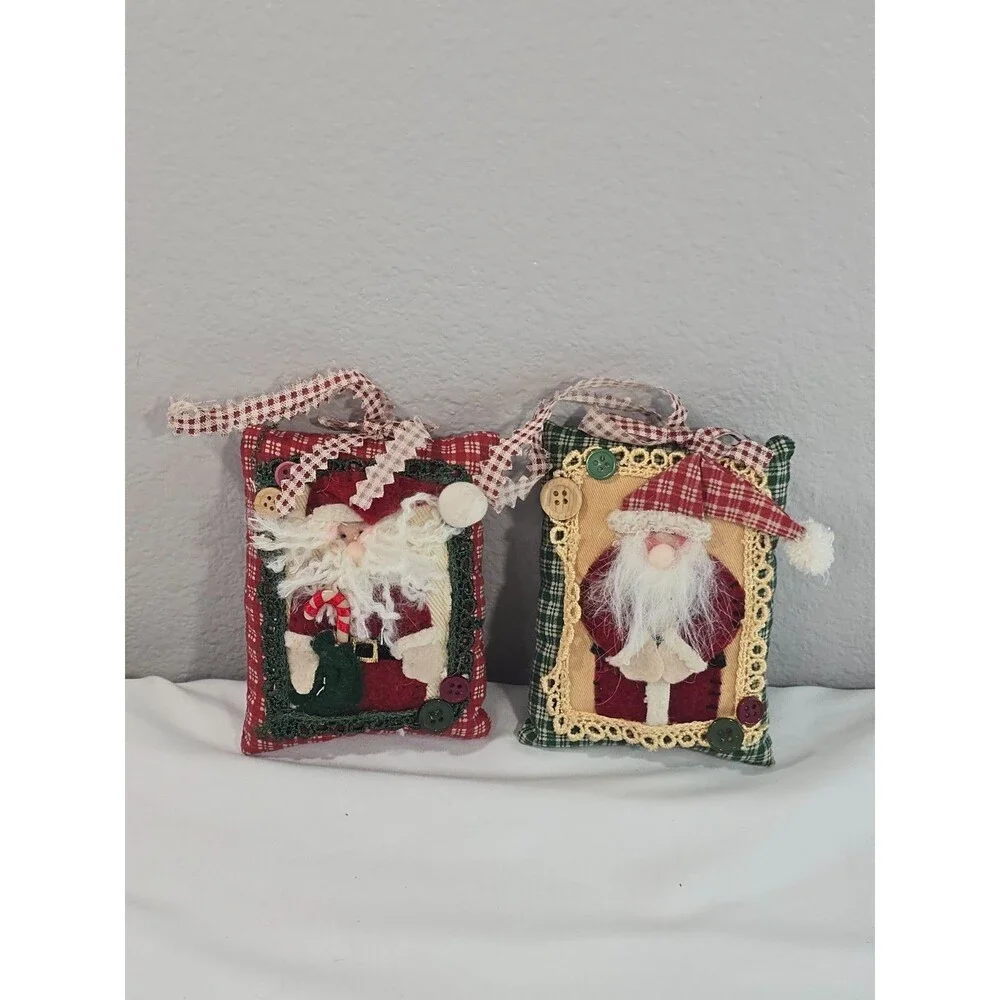 Santa Vintage Primitive Patchwork Fabric Ornaments/Door Hangers Quilted handmade
